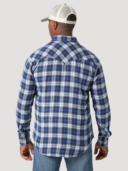 Wrangler Azure Plaid Retro Long Sleeve Mens Flannel Western Shirt 112317110