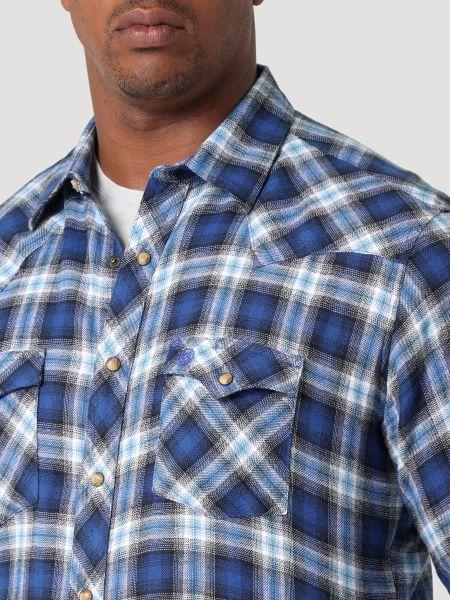 Wrangler Azure Plaid Retro Long Sleeve Mens Flannel Western Shirt 112317110