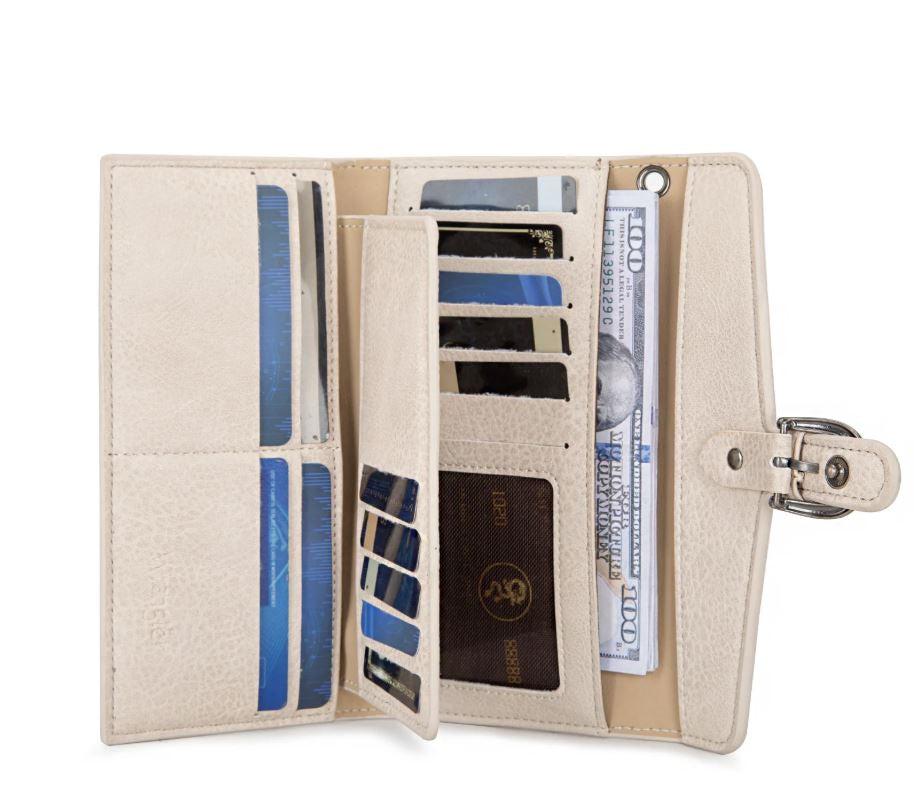 Wrangler Beige Western Cow-Print Trifold RFID Wallet/Wristlet With Detachable Credit Card Holder WG195-W054BG