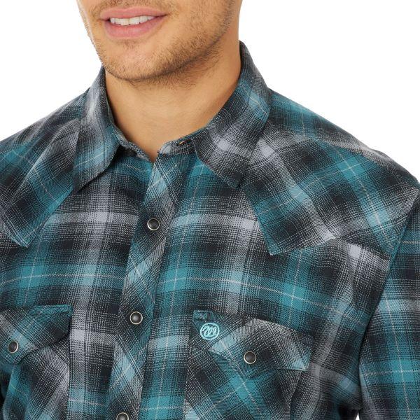 Wrangler Black And Green Plaid Mens Longsleeve Flannel Western Shirt MV4028X
