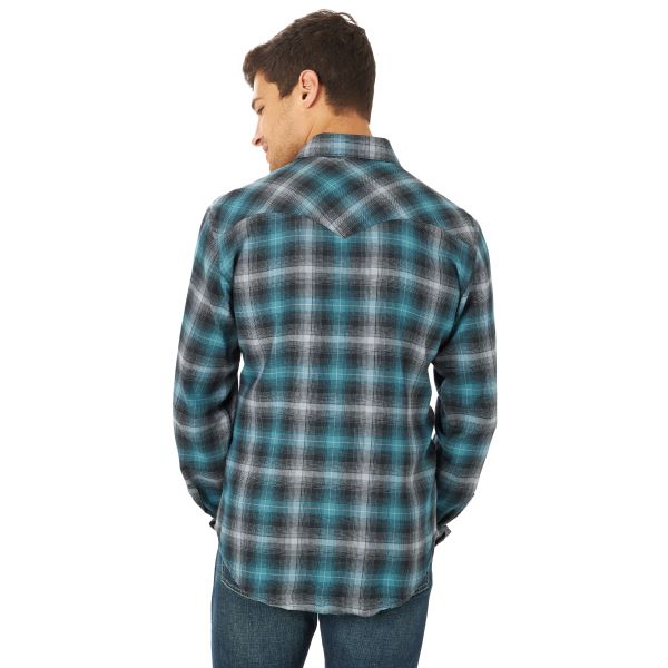 Wrangler Black And Green Plaid Mens Longsleeve Flannel Western Shirt MV4028X
