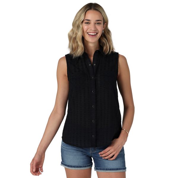 Wrangler Black Beauty Sleeveless Textured Women's Snap Tank Top 112330032