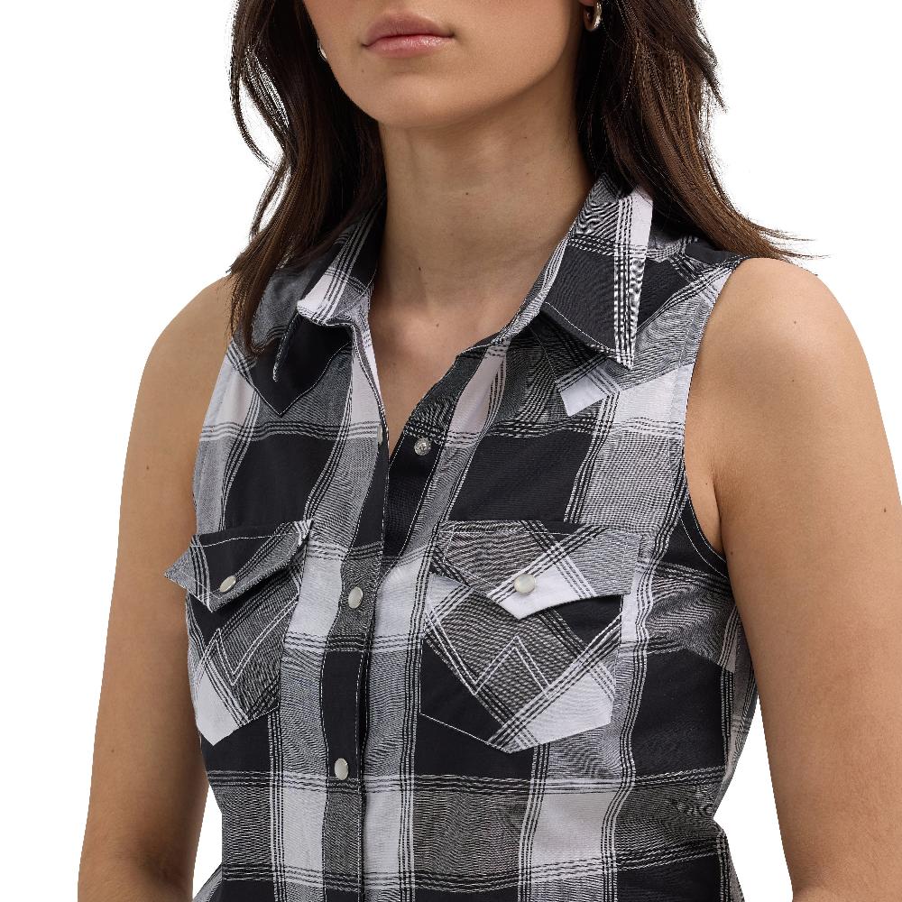 Wrangler Black Buffalo Plaid Women's Essential Western Collared Snap Tank 112362262