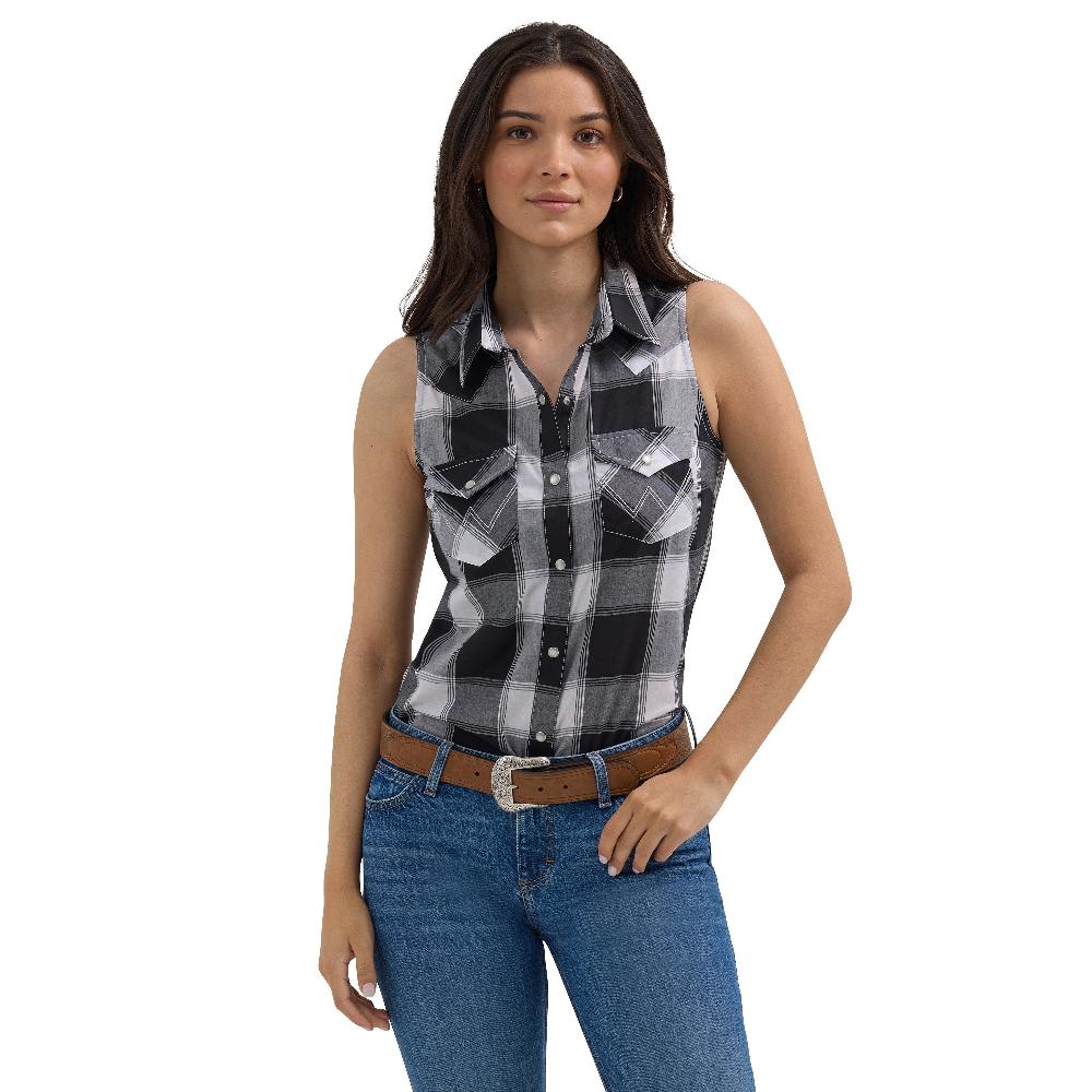 Wrangler Black Buffalo Plaid Women's Essential Western Collared Snap Tank 112362262