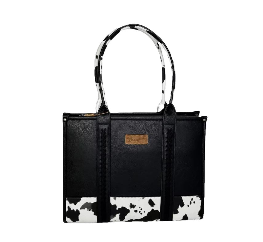 Wrangler Black Cow Print Wide Tote Bag WG102G-8119BK-1