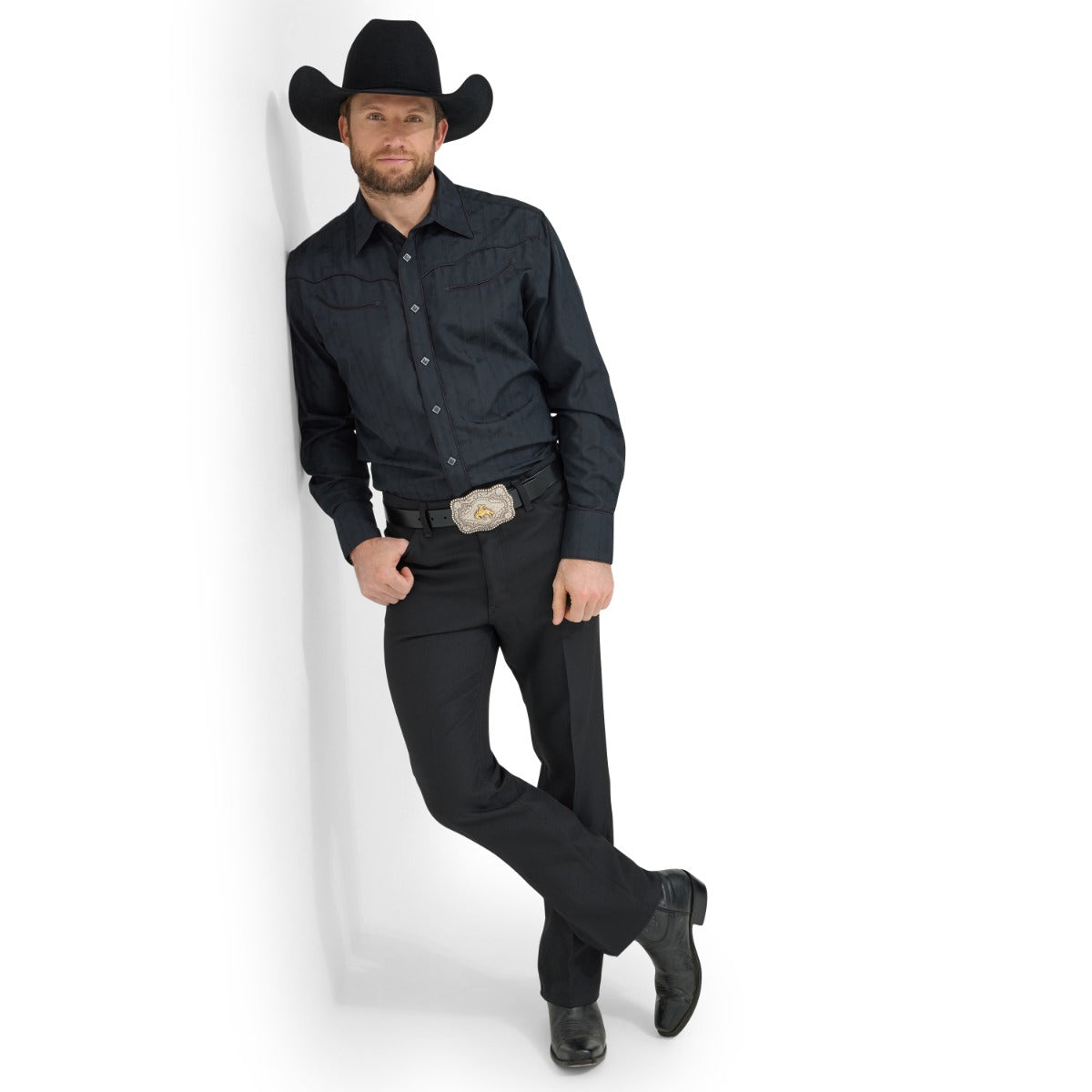 Wrangler Black Dobby Rodeo Ben Men's Collared Western Snap Shirt 112353223