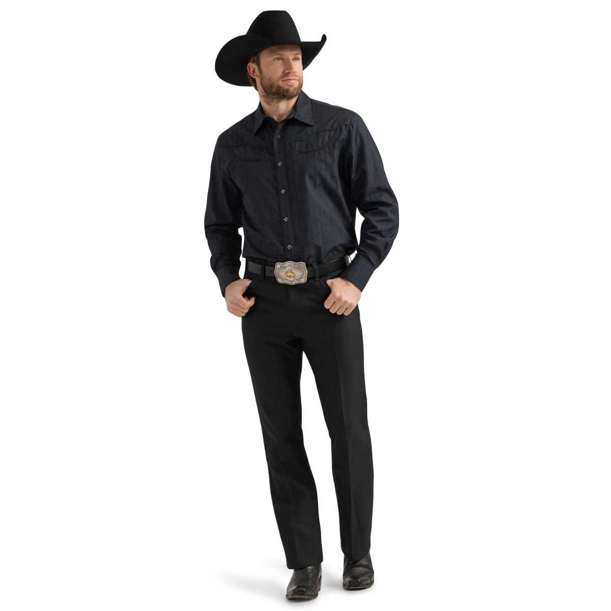 Wrangler Black Dobby Rodeo Ben Men's Collared Western Snap Shirt 112353223