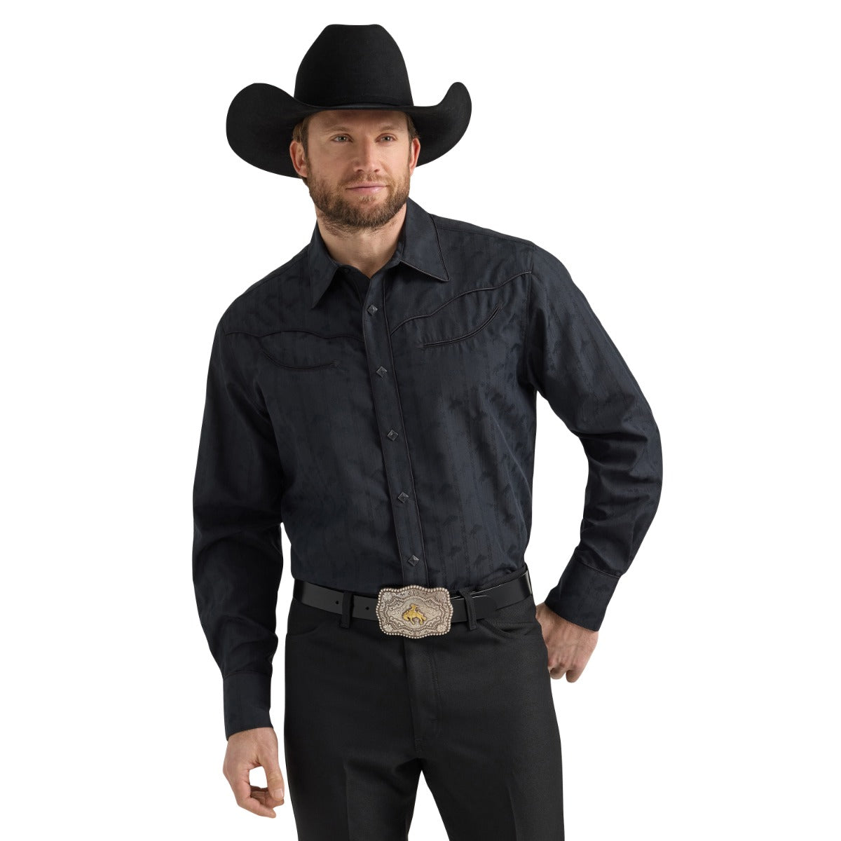 Wrangler Black Dobby Rodeo Ben Men's Collared Western Snap Shirt 112353223