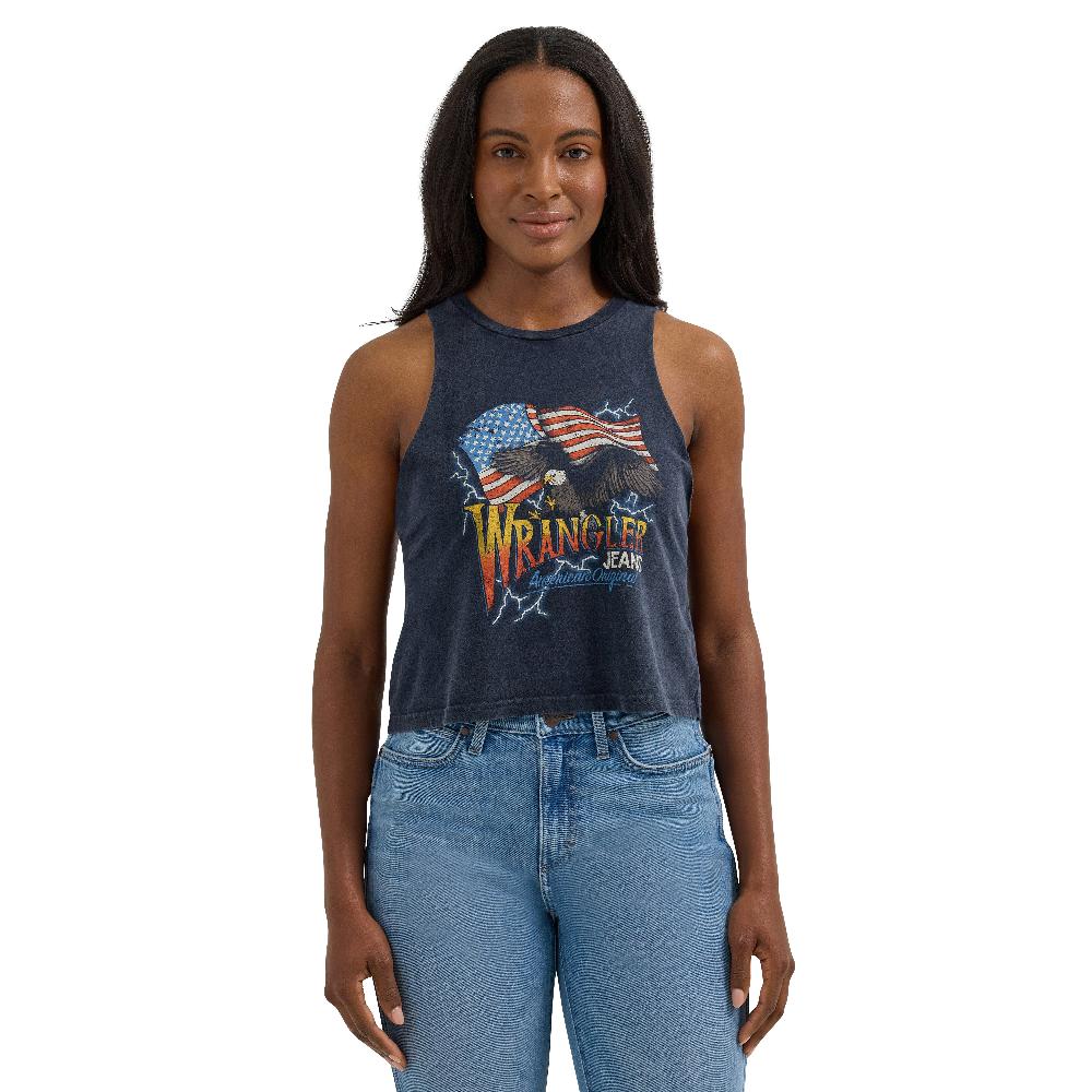 Wrangler Black/Flag Eagle Women's Festival Crop Graphic Tank 112361860