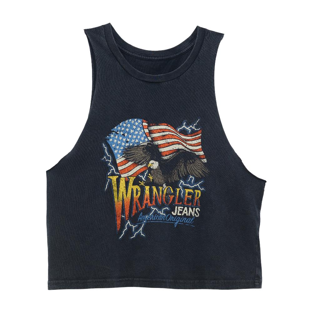 Wrangler Black/Flag Eagle Women's Festival Crop Graphic Tank 112361860