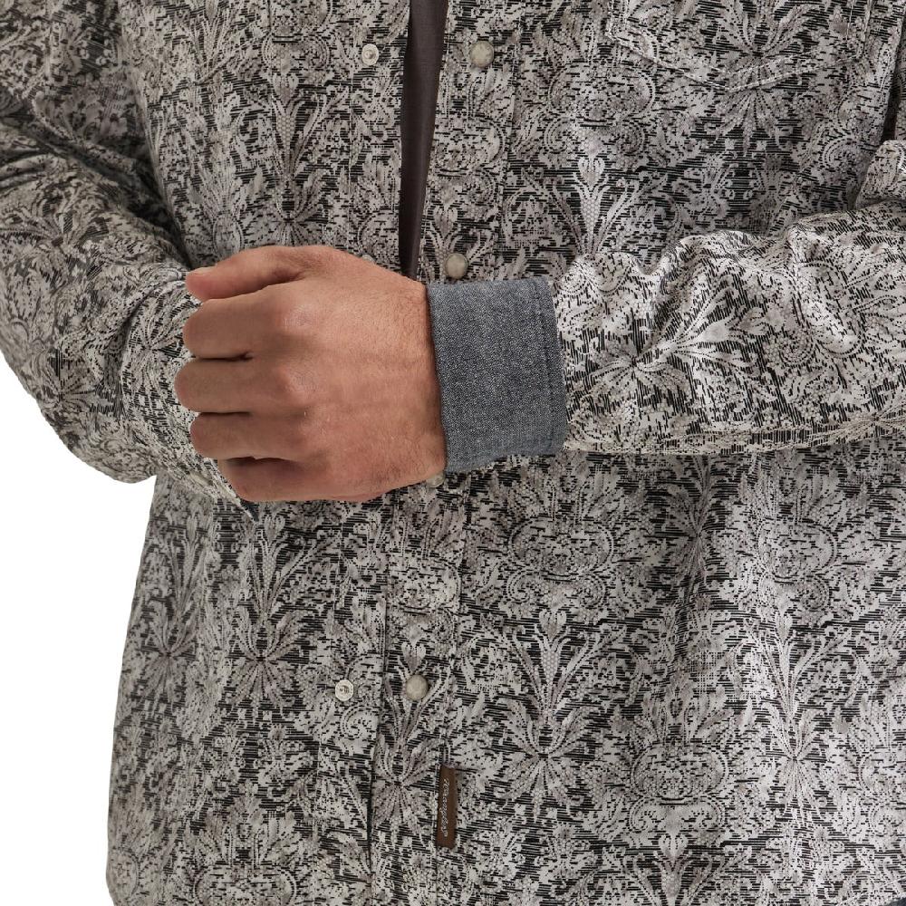 Wrangler Black Floral Print Retro Premium Men's Snap Modern Fit Longsleeve Collared Shirt 112344561