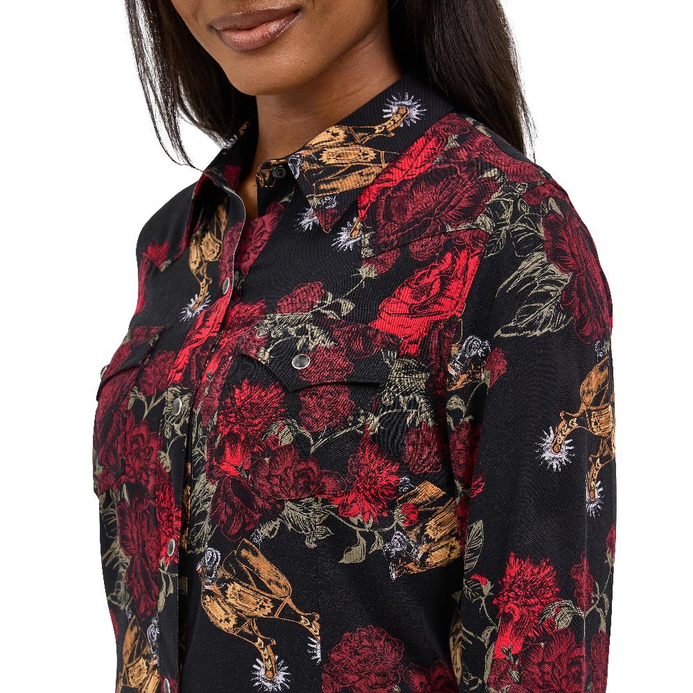 Wrangler Black Floral Women's Western Snap Dress 112371691