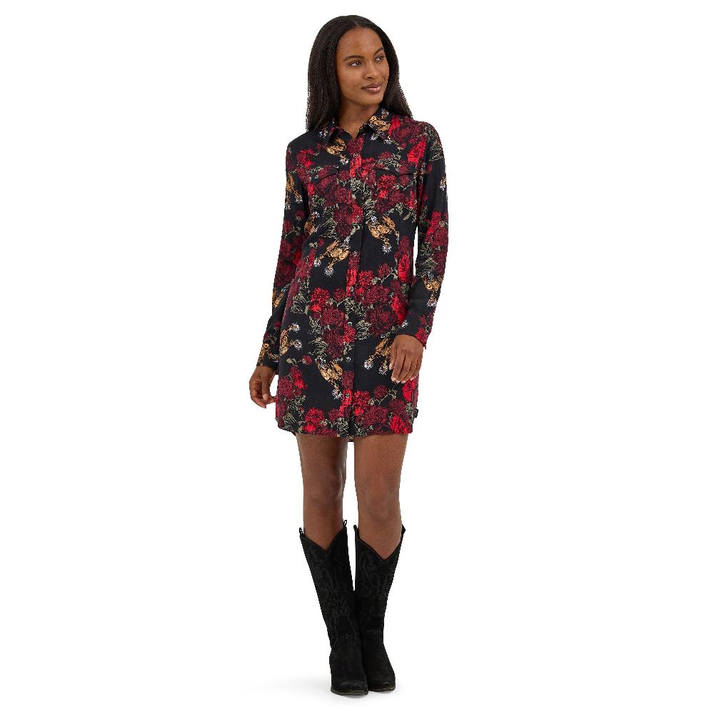 Wrangler Black Floral Women's Western Snap Dress 112371691