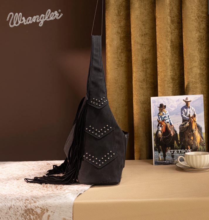 Wrangler Black Fringe Studded Hobo Bag WG244-9182BK