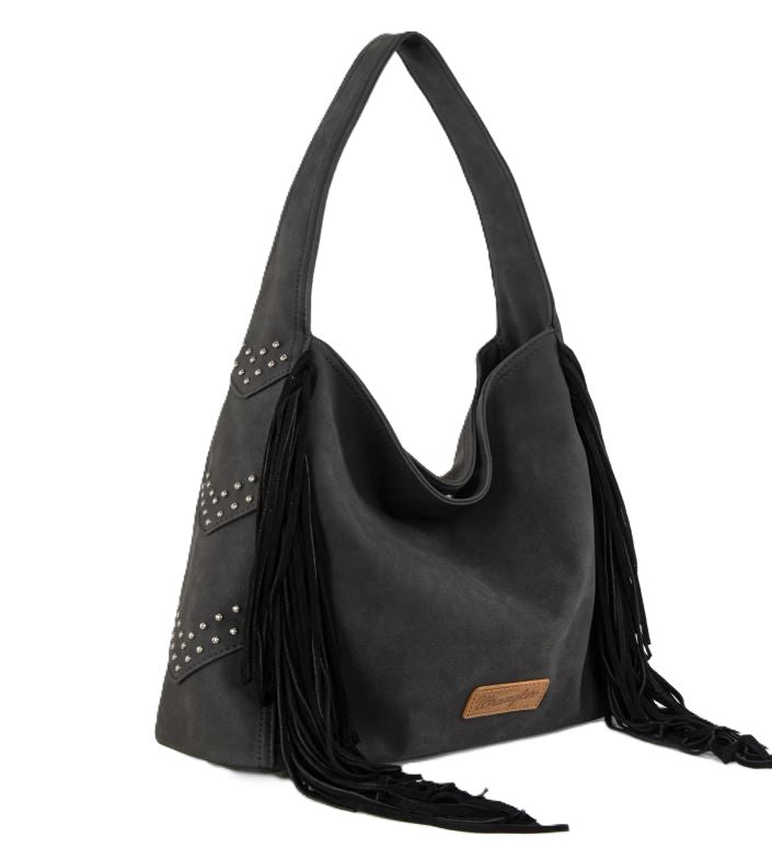 Wrangler Black Fringe Studded Hobo Bag WG244-9182BK
