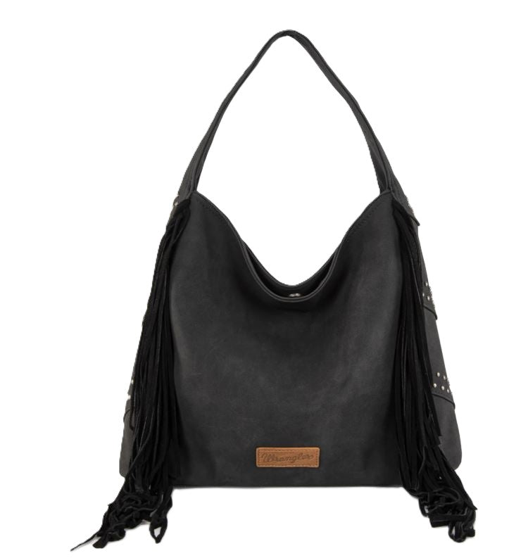 Wrangler Black Fringe Studded Hobo Bag WG244-9182BK