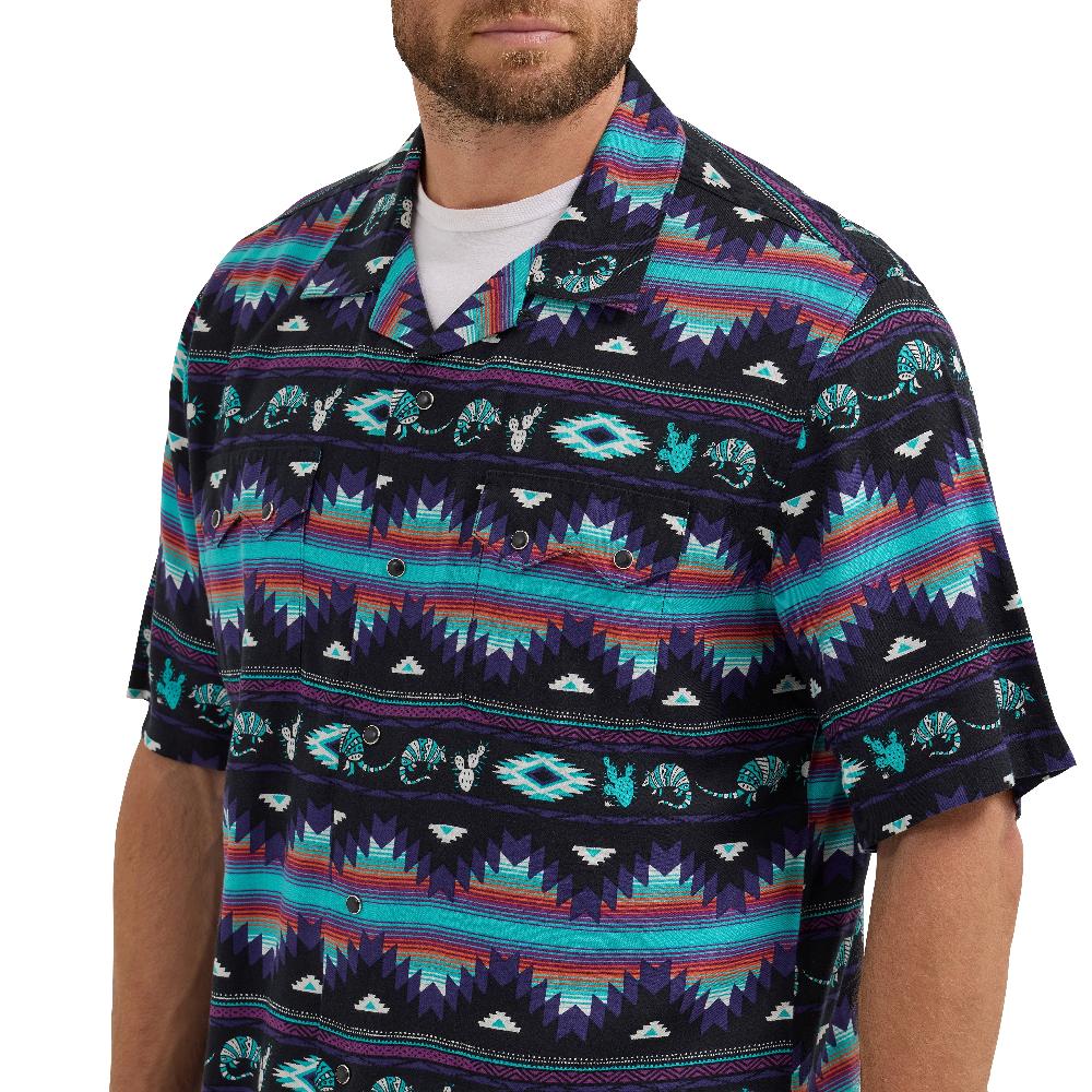 Wrangler Black Multi Coconut Cowboy Men's Collared Classic Fit Short Sleeve Shirt 112365609