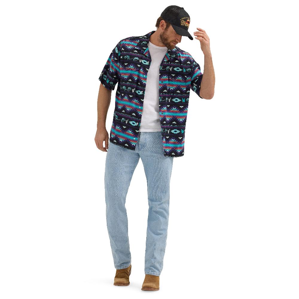 Wrangler Black Multi Coconut Cowboy Men's Collared Classic Fit Short Sleeve Shirt 112365609