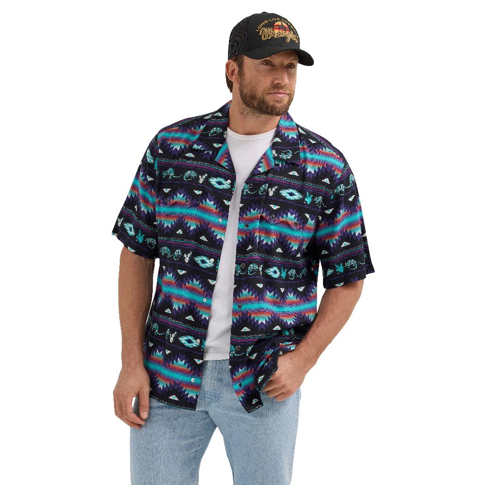 Wrangler Black Multi Coconut Cowboy Men's Collared Classic Fit Short Sleeve Shirt 112365609