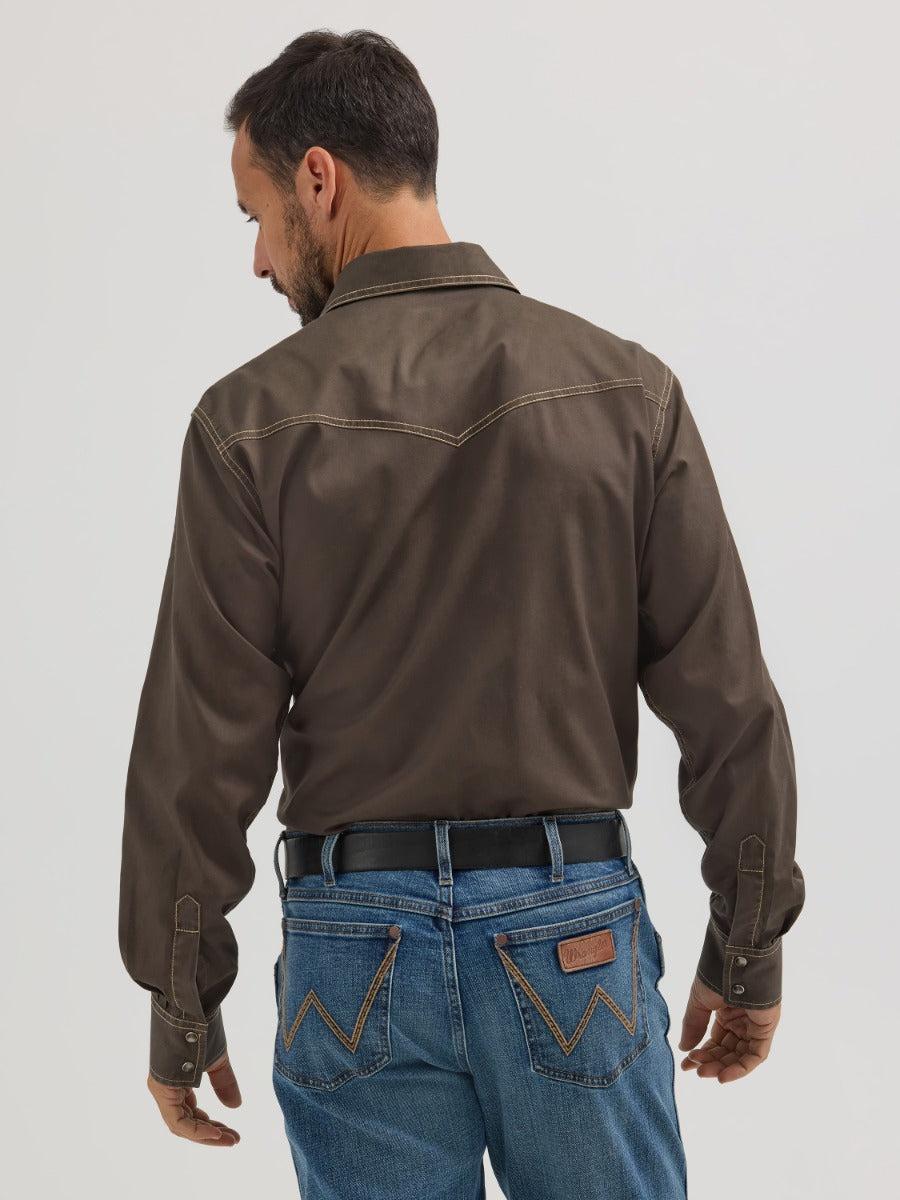 Wrangler Black Olive Retro Premium Men's Collared Longsleeve Western Snap Shirt 112356597
