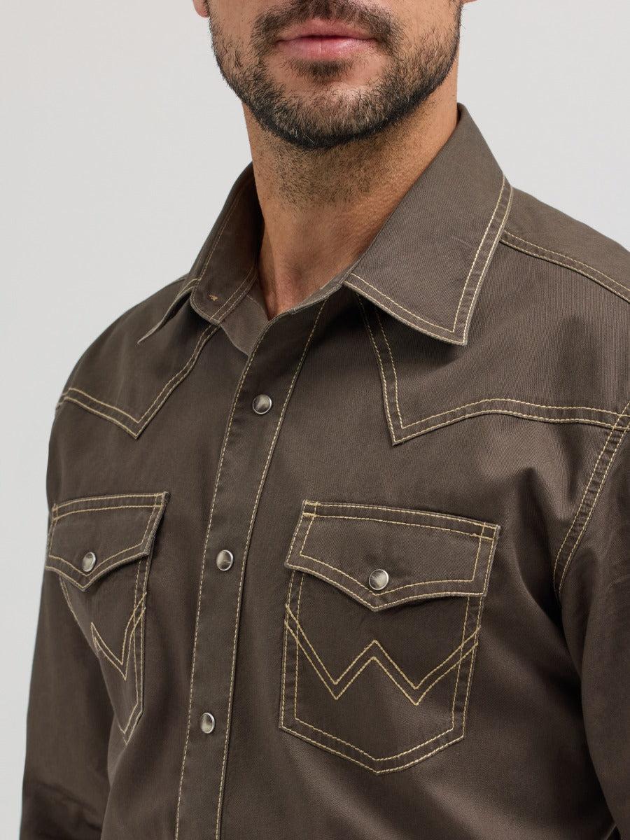 Wrangler Black Olive Retro Premium Men's Collared Longsleeve Western Snap Shirt 112356597