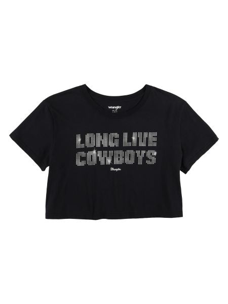 Wrangler Black Retro Long Live Cowboys Crop Top 112326488