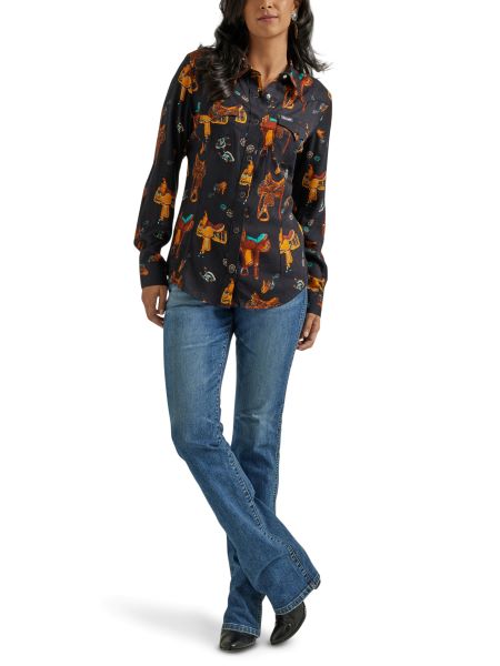 Wrangler Black Retro Saddle Up Women's Western Snap Shirt 112339549
