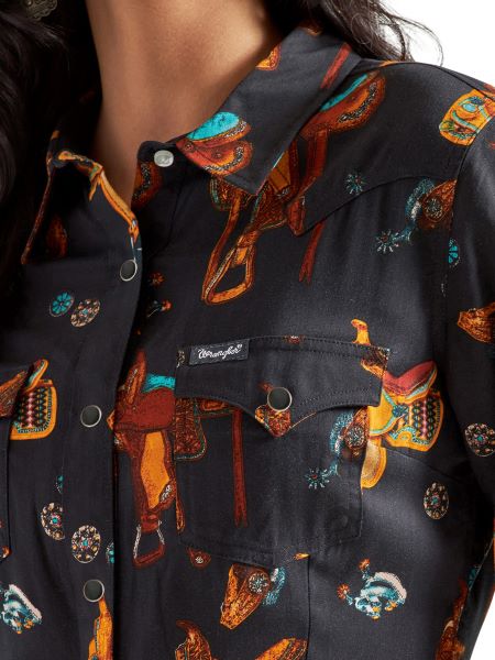 Wrangler Black Retro Saddle Up Women's Western Snap Shirt 112339549