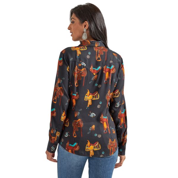 Wrangler Black Retro Saddle Up Women's Western Snap Shirt 112339549