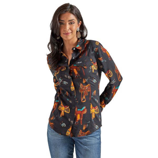 Wrangler Black Retro Saddle Up Women's Western Snap Shirt 112339549