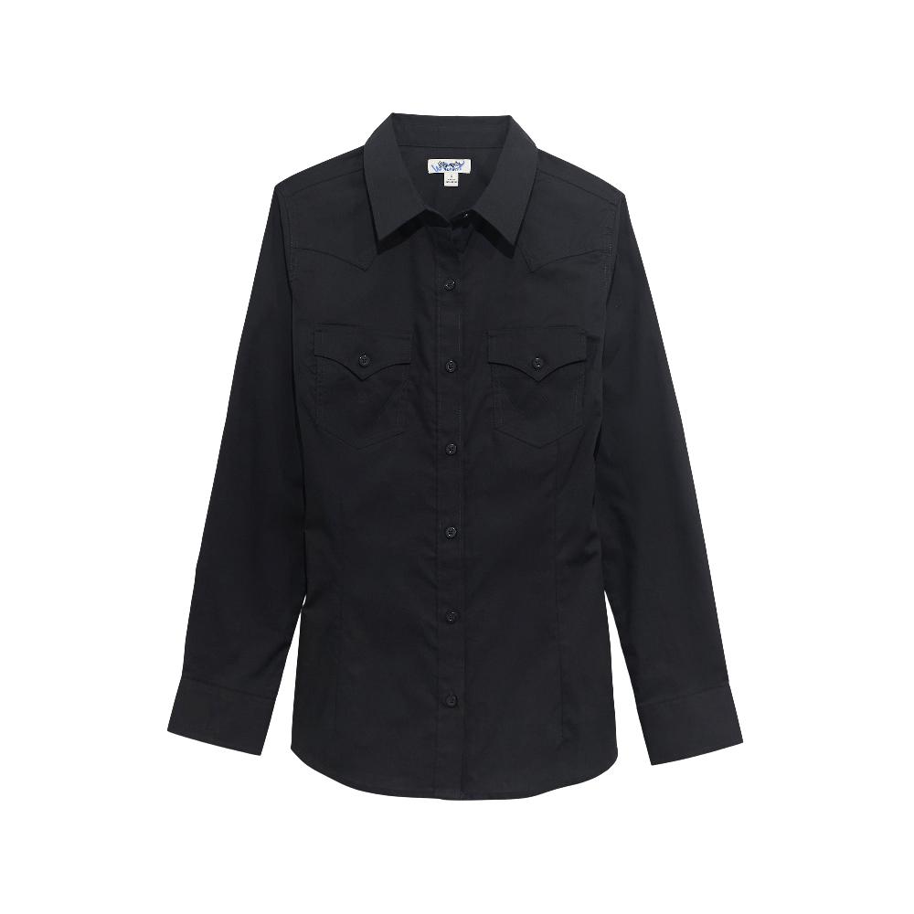 Wrangler Black Retro Women's Collared Long Sleeve Solid Button Front Shirt 112358012