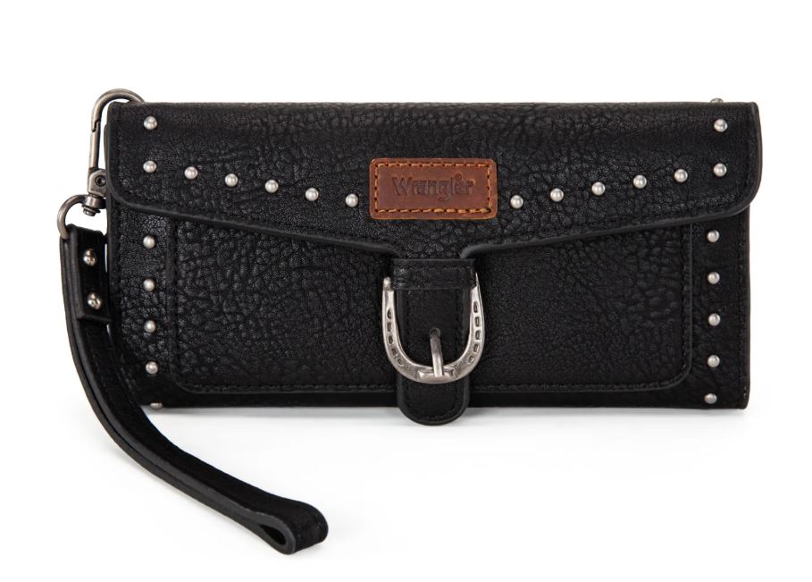 Wrangler Black Western Tri-fold RFID Wallet/Wristlet with Detachable Credit Card Holder WG195-W055BK