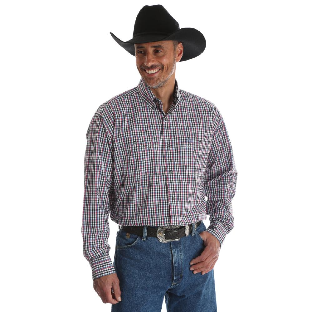 Wrangler Black/White/Red George Strait Long Sleeve Button Down Mens Shirt MGSX411