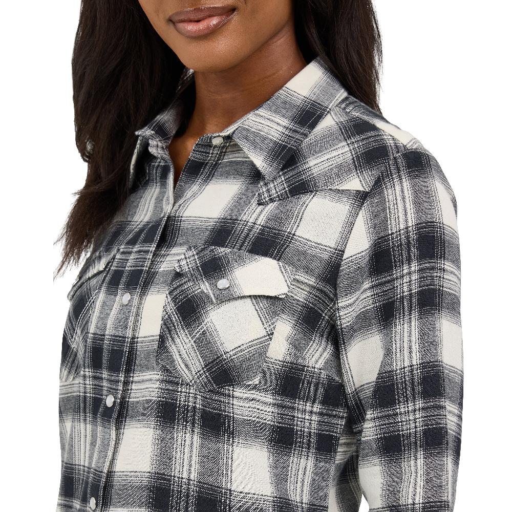 Wrangler Black Winter Plaid Women's Collared Longsleeve Snap Flannel Shirt 112371682