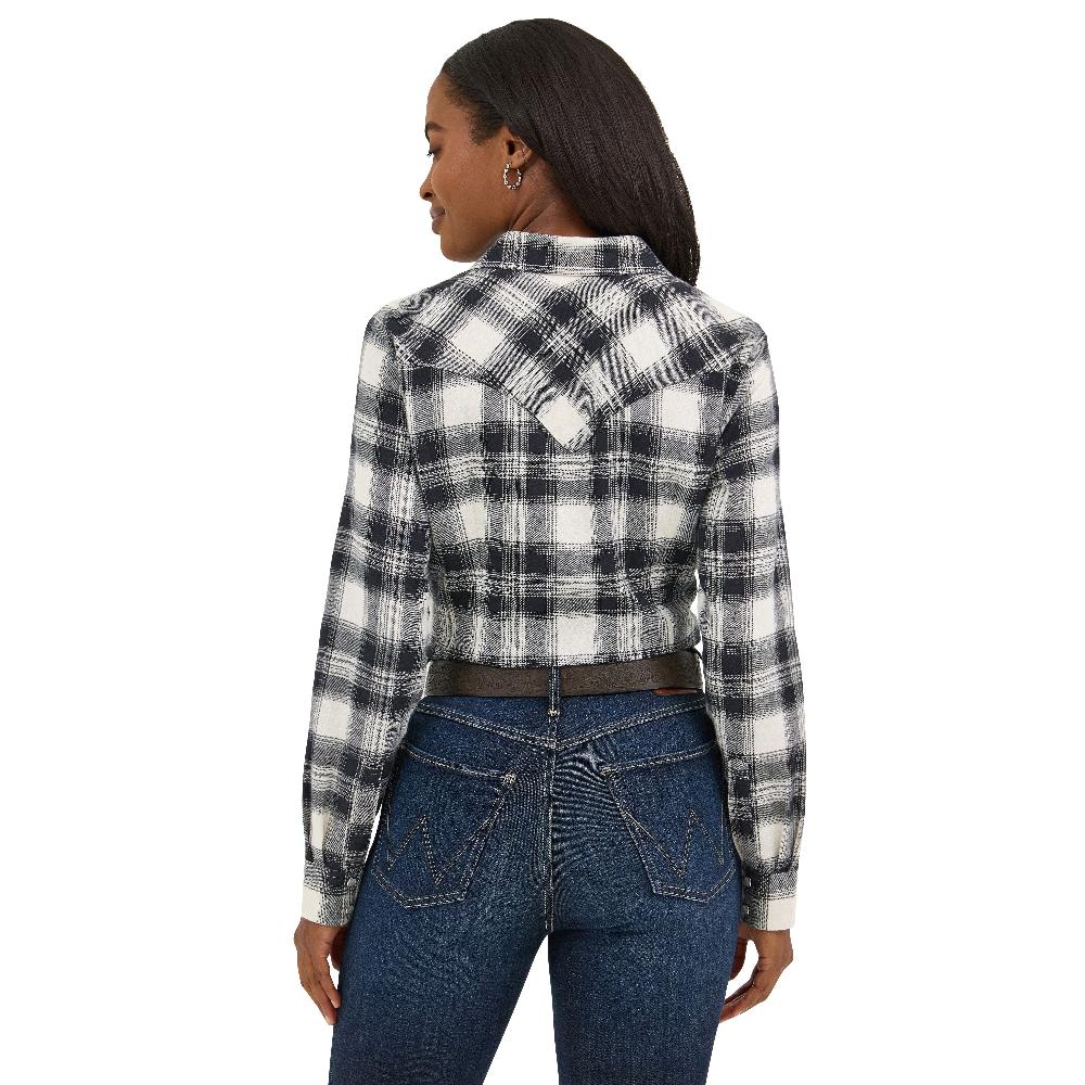 Wrangler Black Winter Plaid Women's Collared Longsleeve Snap Flannel Shirt 112371682