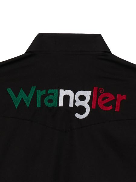 Wrangler Black With Logo In Red White And Green Men's Snap Shirt 112317124
