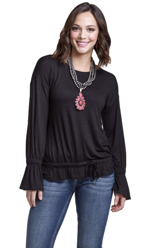 Wrangler Black Womens Long Sleeve Western Fashion Top LWK869X