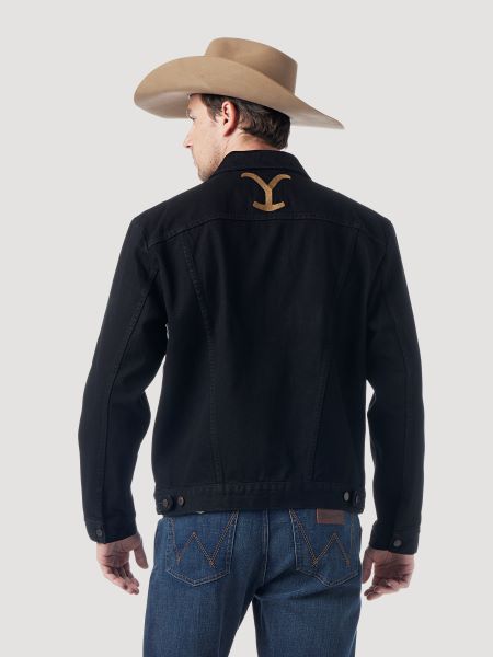 Wrangler Black Yellowstone Logo Mens Black Denim Jacket 112326567