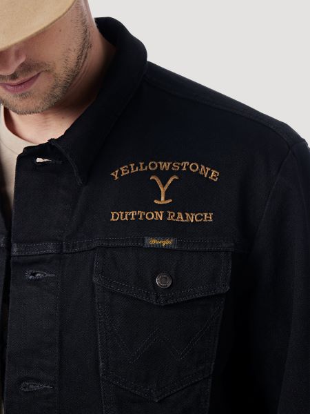 Wrangler Black Yellowstone Logo Mens Black Denim Jacket 112326567