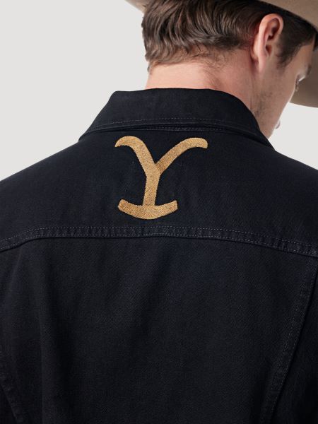 Wrangler Black Yellowstone Logo Mens Black Denim Jacket 112326567