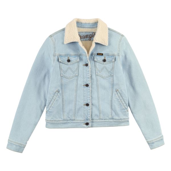 Wrangler Bleached Denim Wrangler Retro Sherpa Lined Women's Western Denim Jacket 112317322