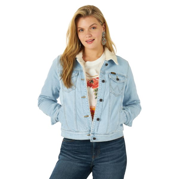 Wrangler Bleached Denim Wrangler Retro Sherpa Lined Women's Western Denim Jacket 112317322