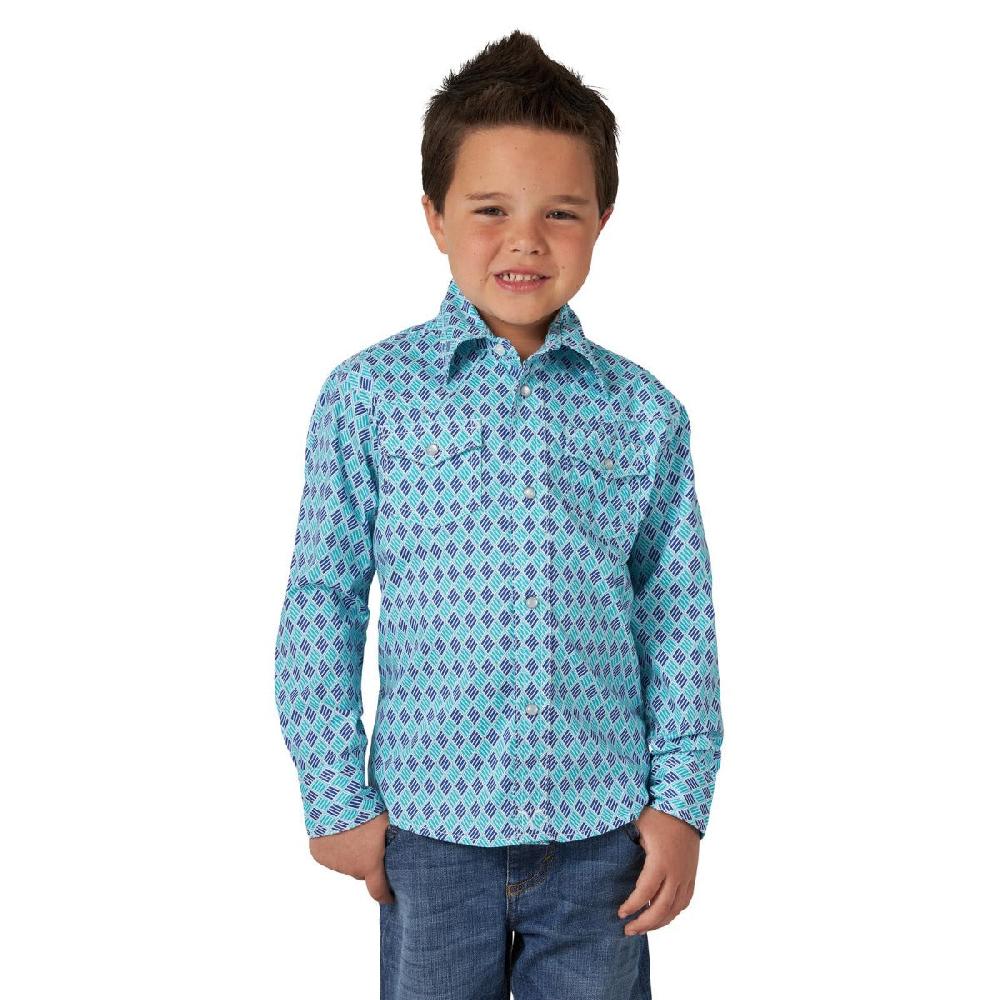 Wrangler Blue 20X Competition Boys Long Sleeve Shirt BJC297B