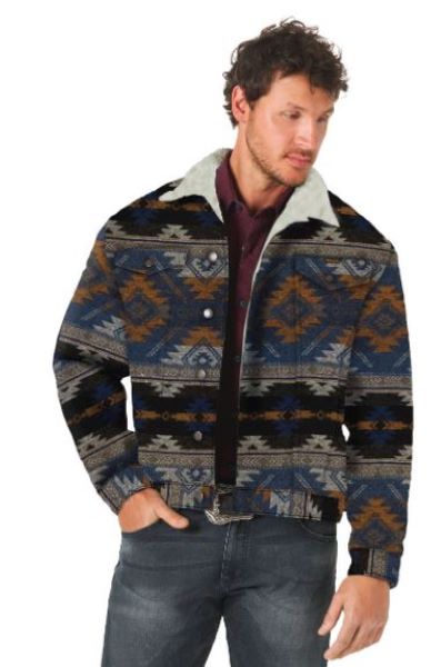 Wrangler Blue Depths Mens Jacquard Sherpa Lined Jacket 112318500