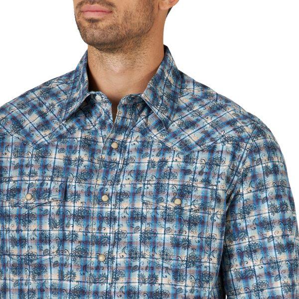 Wrangler Blue Multi Retro Premium Men's Longsleeve Shirt 112318864