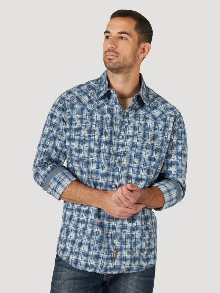 Wrangler Blue Multi Retro Premium Men's Longsleeve Shirt 112318864