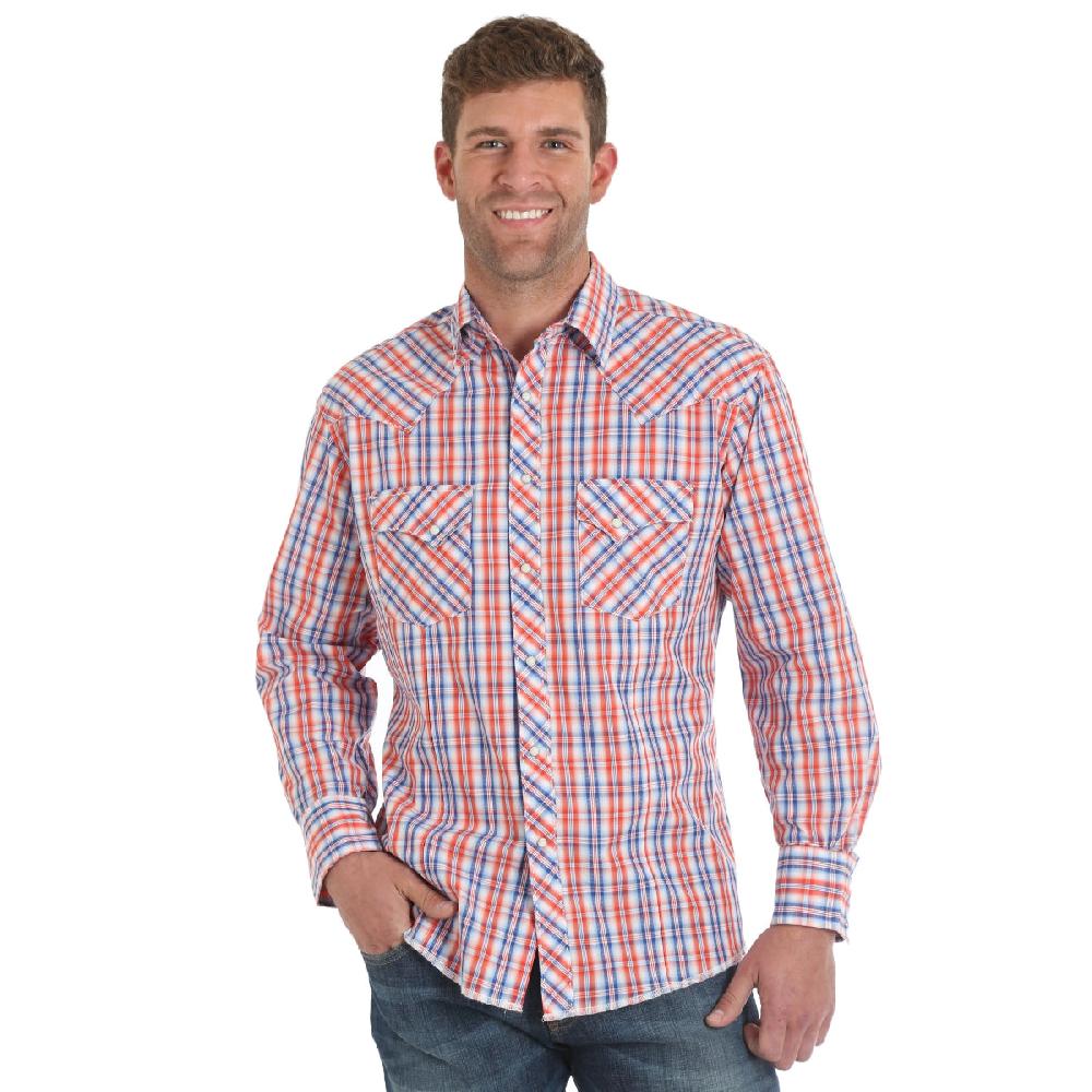 Wrangler Blue/Orange Fashion Snap Long Sleeve Mens Western Shirt MVG212M