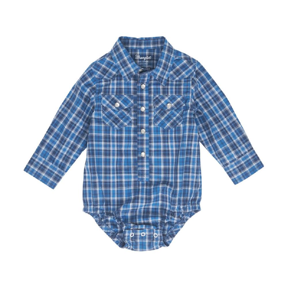 Wrangler Blue Plaid Baby Collared Longsleeve Onesie 112352754