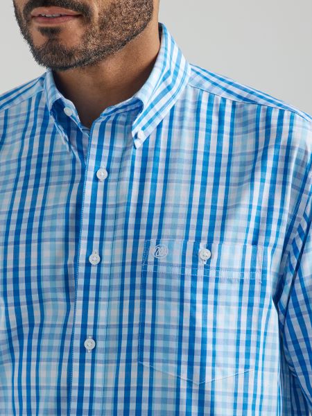 Wrangler Blue Plaid Classic Long Sleeve Men's Shirt 112324795