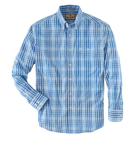 Wrangler Blue Plaid Classic Long Sleeve Men's Shirt 112324795